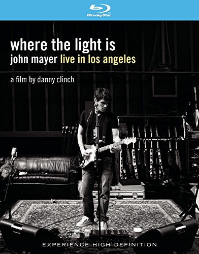 John Mayer playing electric guitar on stage in a black and white Blu-ray cover.