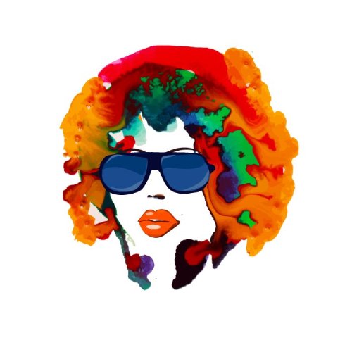Colorful watercolor portrait of a woman with large sunglasses.