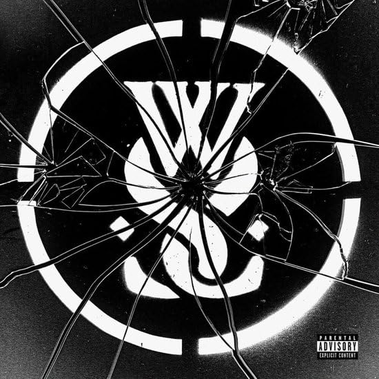 Black and white album cover with a cracked circular design and band initials.
