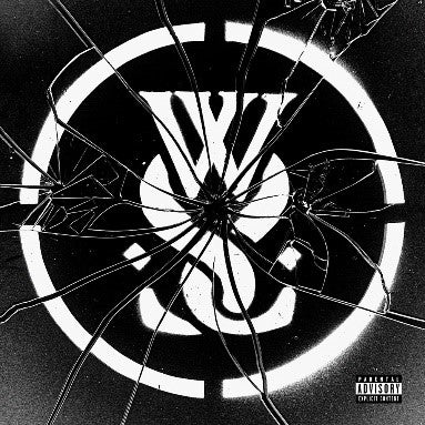 Black and white album cover with cracked circle and band logo.