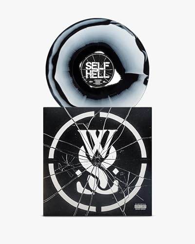 Black and white vinyl record with cracked design album cover.