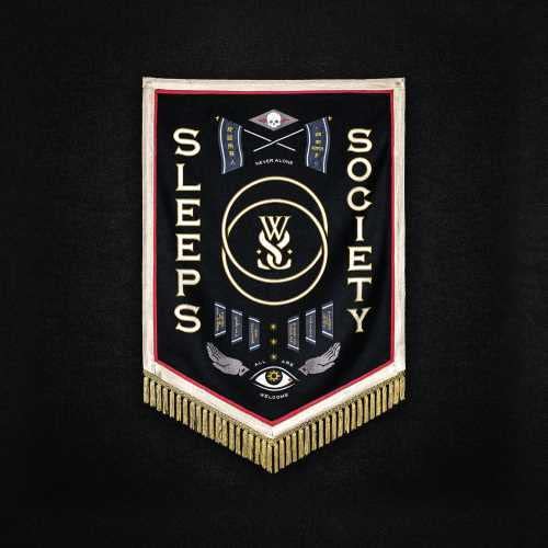 Dark banner with “SLEEPS SOCIETY” text, skull, and eye imagery.