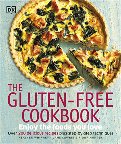 Cookbook cover featuring a savory spinach and cheese quiche, titled "The Gluten-Free Cookbook.