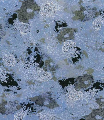 Book cover with abstract blue and grey floral-like patterns.
