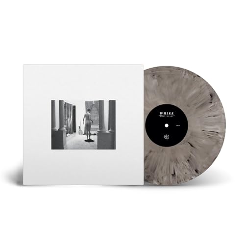 Vinyl record and album cover for Whirr’s “Distressor,” grayscale imagery.