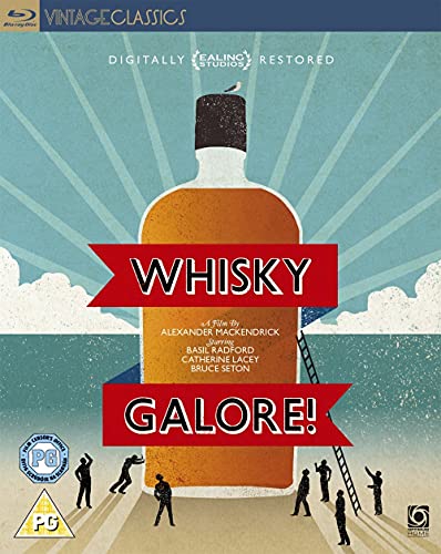 Whisky Galore" Blu-ray cover with a large bottle illustration and silhouetted figures.