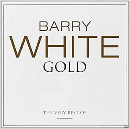CD cover for Barry White’s “Gold” album, white background with gold text.