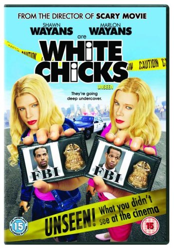 DVD cover for "White Chicks" featuring two blonde women holding FBI badges and ID cards.