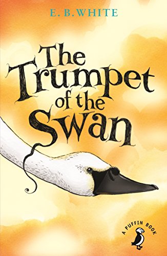 Book cover: "The Trumpet of the Swan" with a swan illustration.