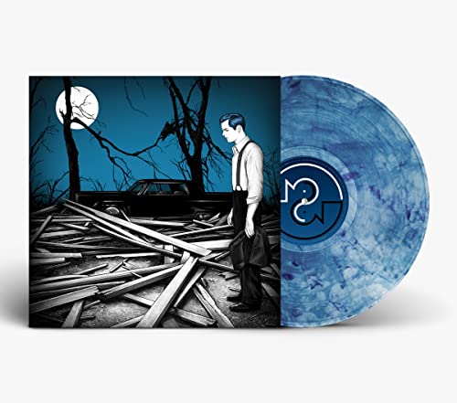 Jack White album cover showing a man in a field with blue marbled vinyl.