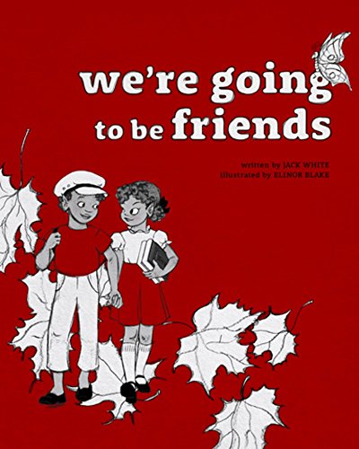 Red book cover with illustrations of two children and falling leaves.