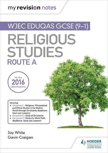 "Textbook cover with a tree image, titled 'Religious Studies Route A' for GCSE."