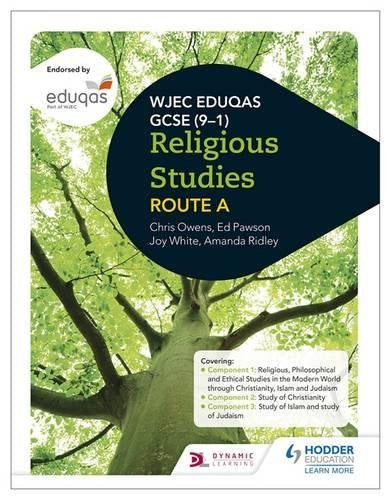 Textbook cover for WJEC Eduqas GCSE Religious Studies Route A featuring a tree background.