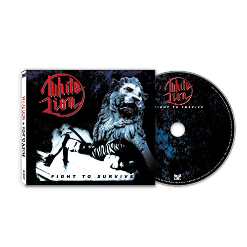 CD case and disc for White Lion’s “Fight To Survive” album, featuring a lion.
