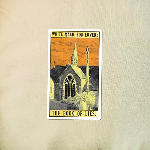 Vinyl record sticker with a church illustration and text: "White Magic for Lovers".