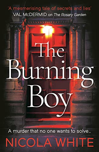 Book cover: dark doorway with red text reading “The Burning Boy.”