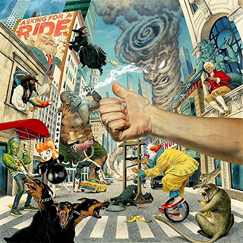 Album cover for White Reaper’s “Asking For A Ride” featuring chaotic, colorful imagery.