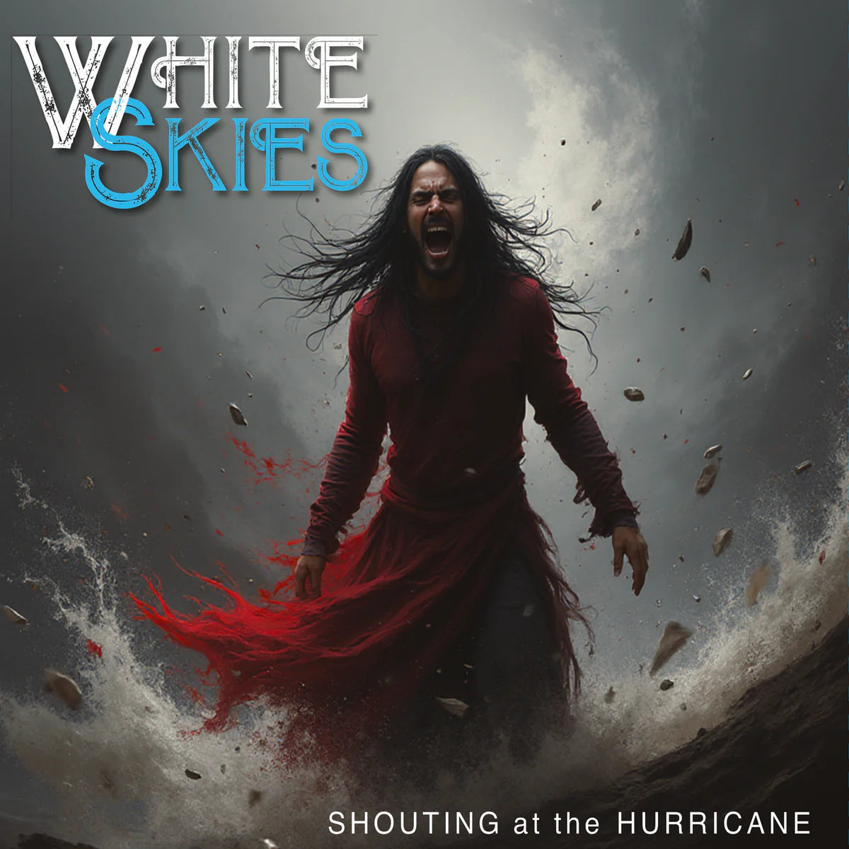 CD cover: man screaming into a swirling, stormy, debris-filled landscape.