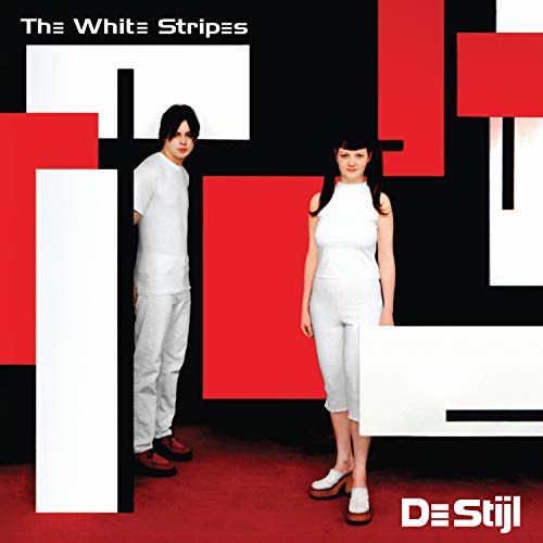 The White Stripes album cover featuring a man and woman in white against red, white, and black geometric shapes.