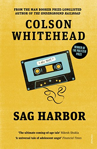 Book cover for “Sag Harbor” by Colson Whitehead with a cassette tape.