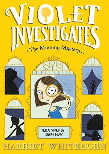 Book cover featuring a girl with a magnifying glass surrounded by silhouetted figures.