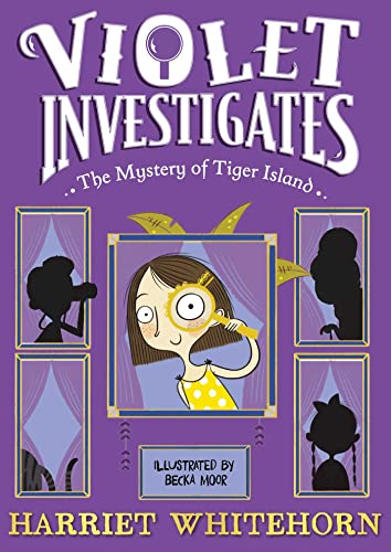 Book cover featuring a girl with a magnifying glass surrounded by four framed silhouettes.