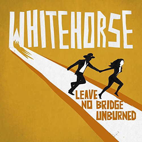 CD cover for Whitehorse’s “Leave No Bridge Unburned” with figures running.