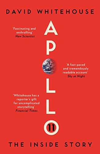 Red book cover with large white "Apollo 11" text and Earth image.