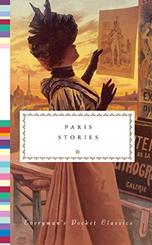 Book cover: "Paris Stories" with a woman in vintage attire and the Eiffel Tower.