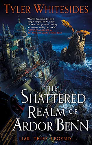 Fantasy book cover depicting a crumbling city, a dragon, and a figure falling.