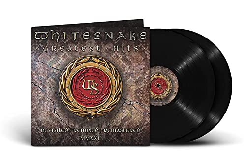 Whitesnake Greatest Hits vinyl record with ornate cover art and black discs.