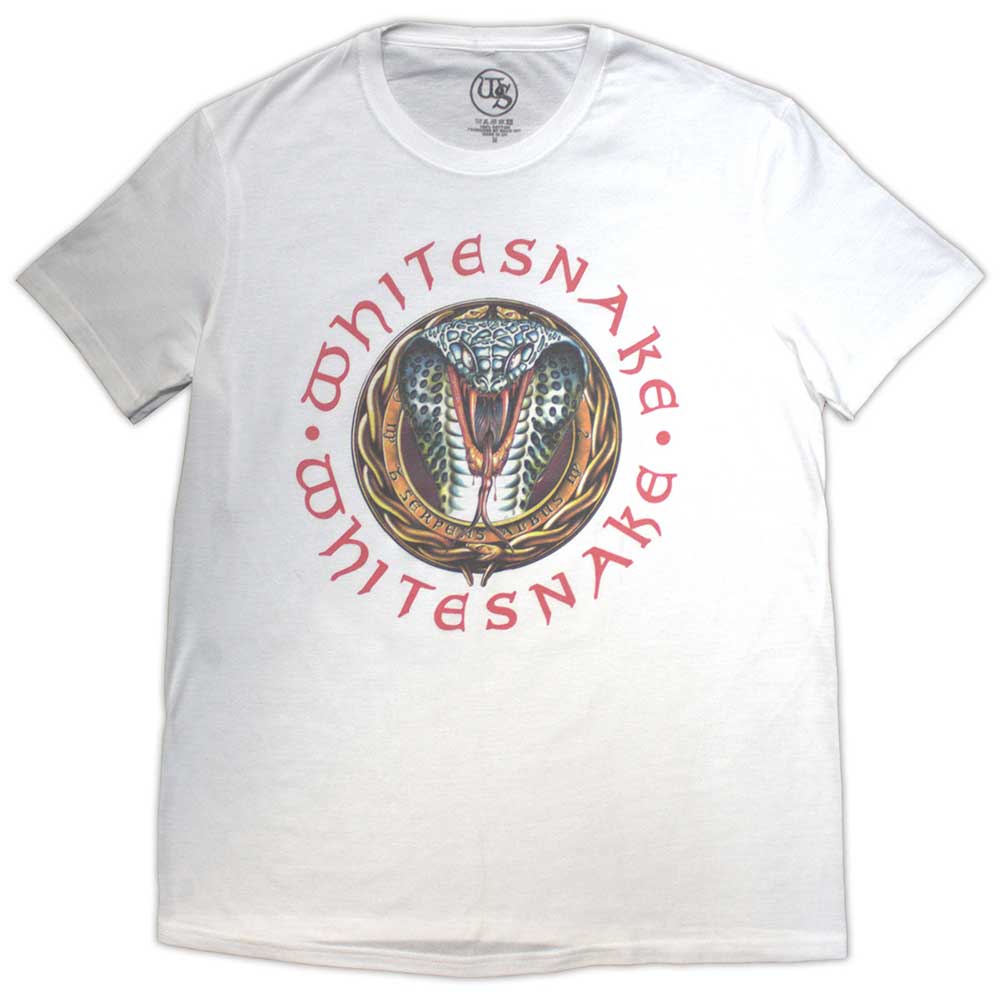 Black t-shirt featuring a large, colorful snake design referencing Whitesnake’s Donnington concert.