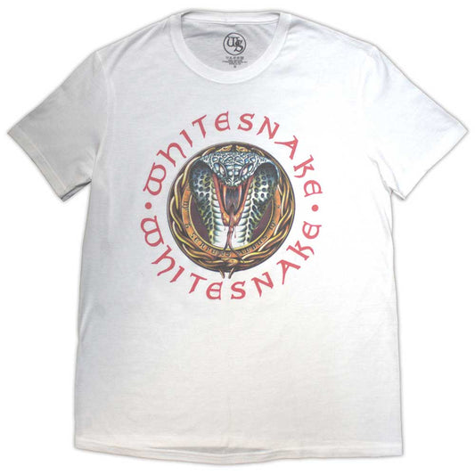 Black t-shirt featuring a large, colorful snake design referencing Whitesnake’s Donnington concert.
