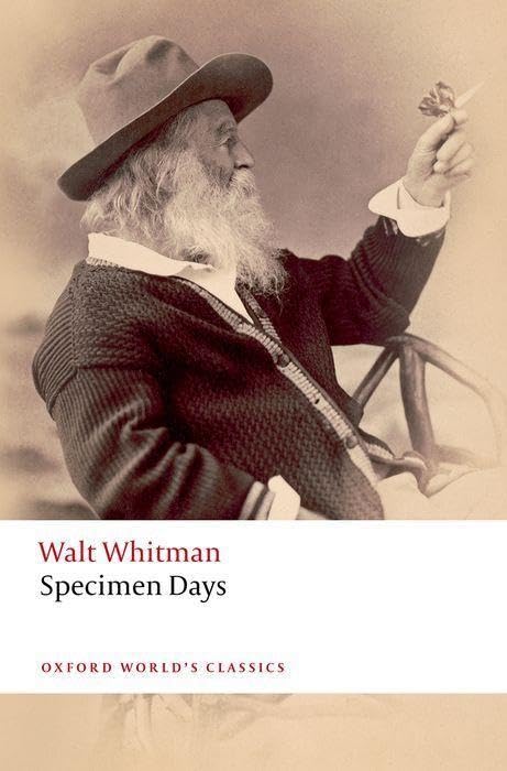 Book cover: Walt Whitman portrait with butterfly, “Specimen Days” title.