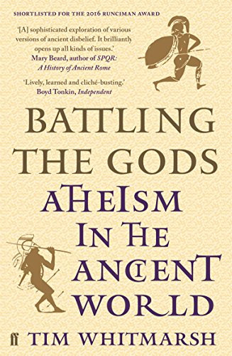 Book cover: "Battling the Gods," depicting a classical figure and shield.
