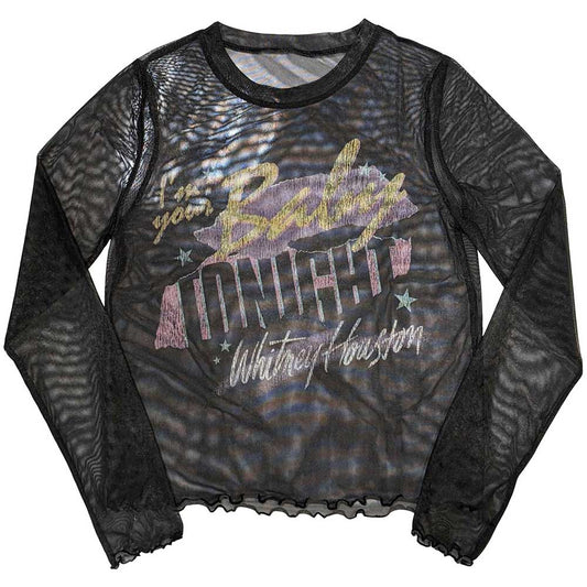 Long sleeve mesh t-shirt featuring Whitney Houston’s image and “I’m Your Baby” text.