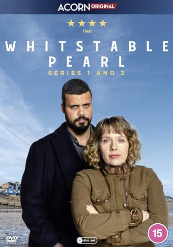 DVD cover for "Whitstable Pearl" featuring two actors by the sea.