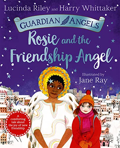 Book cover: girl with angel wings and a friend in a winter scene.