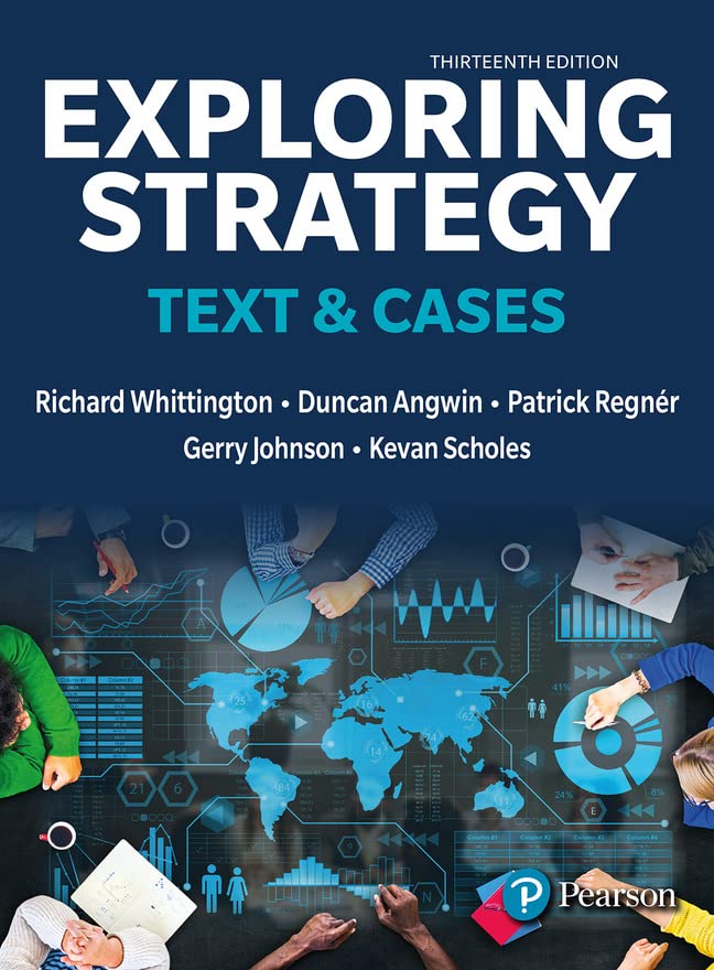 Book cover for Exploring Strategy: Text & Cases, Thirteenth Edition, featuring business data graphics.