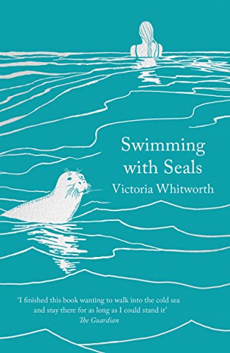 Book cover showing a person swimming in the sea near a seal.