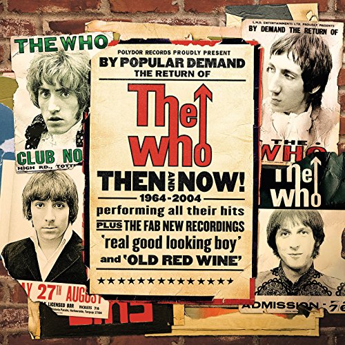 Collage of vintage posters featuring The Who band members against a brick wall background.