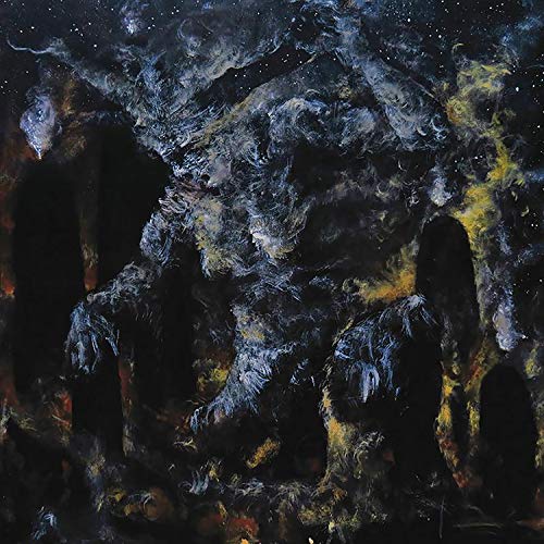 Dark, swirling abstract painting with monstrous figure in center.
