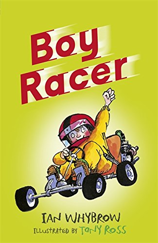Book cover: "Boy Racer" with cartoon illustration of a boy on a go-kart.