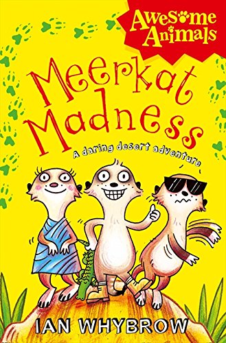 Book cover: "Meerkat Madness" with three cartoon meerkats.