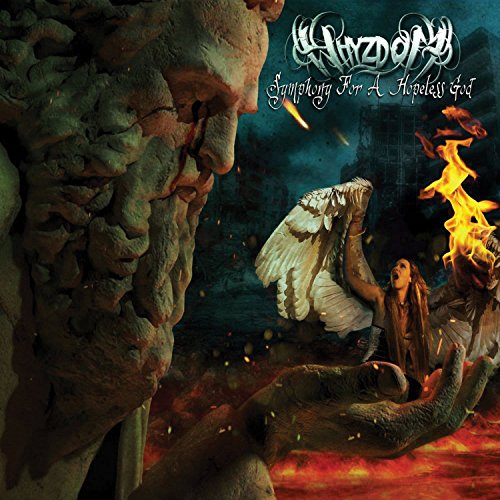 Album cover: a distressed face, falling angel, and fiery hand.
