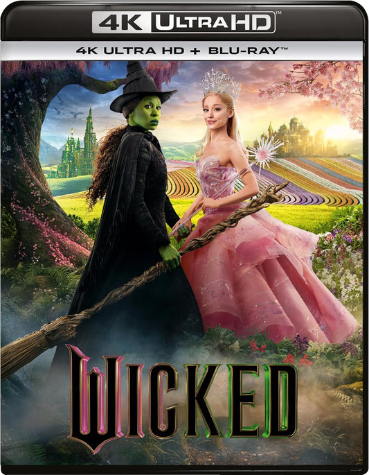 “Wicked” movie cover featuring the Wicked Witch and Glinda in a field.