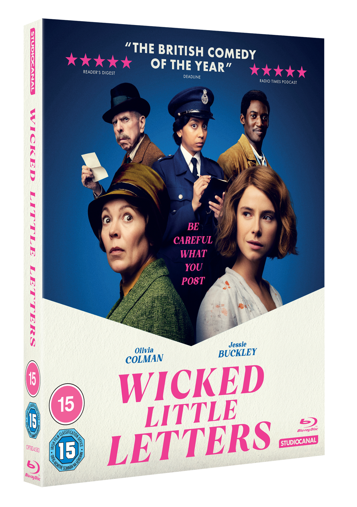 “Wicked Little Letters” Blu-ray cover featuring Olivia Colman, Jessie Buckley, and others.