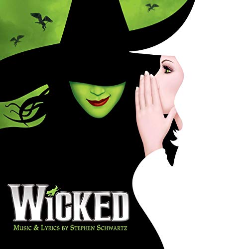 Split image of two women, one green-skinned, with “Wicked” text below.