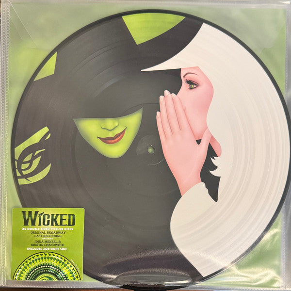 “Wicked” vinyl record with green and pink illustrated character art.