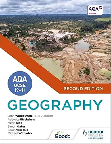 Geography textbook cover with an aerial view of eroded landscape.